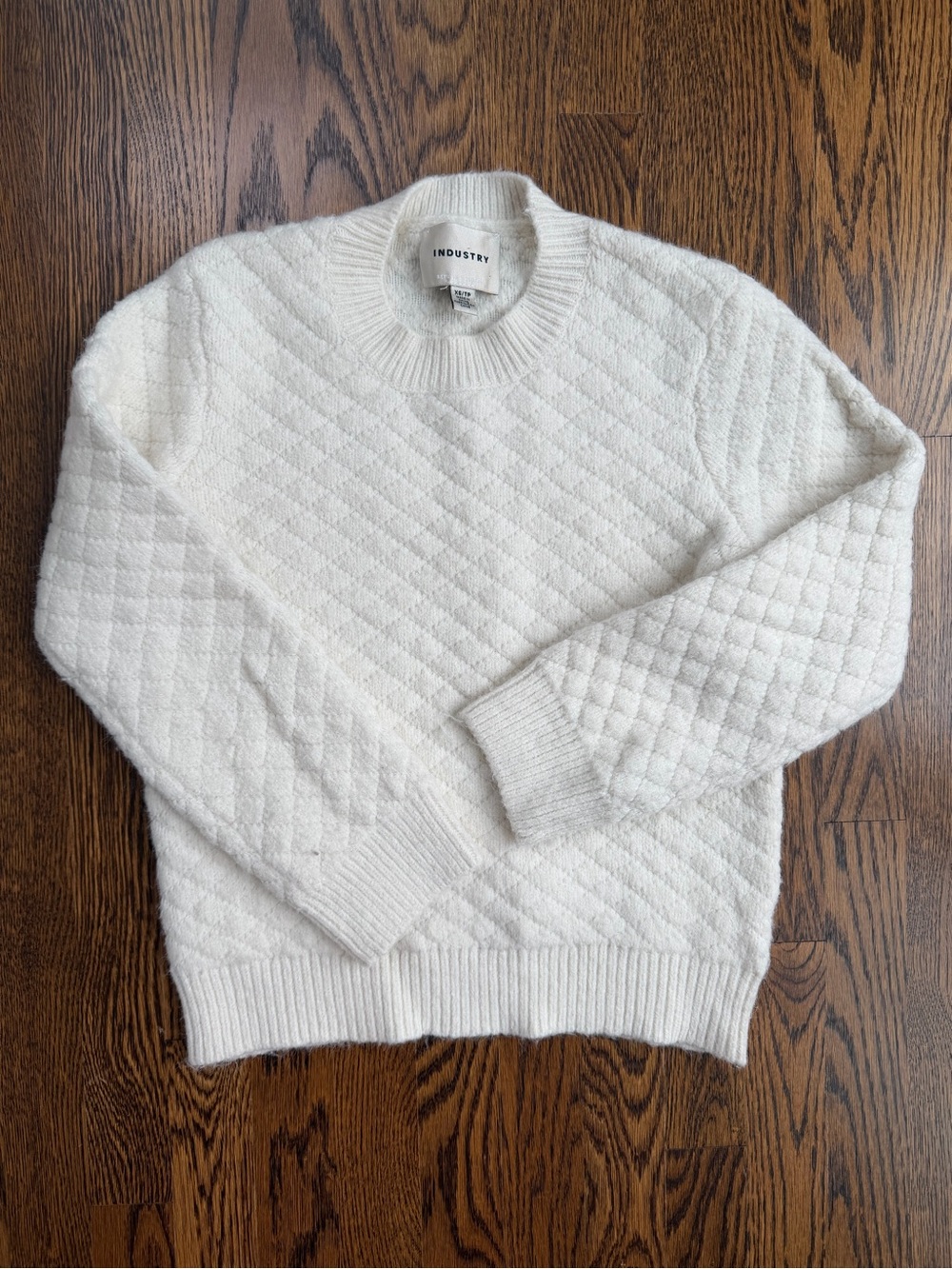 Industry White Quilted Crewneck Chunky Cozy Sweater